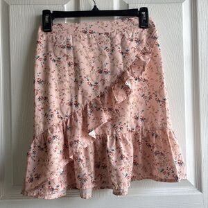 ROMWE | Pink Floral Ruffled Skirt - Small